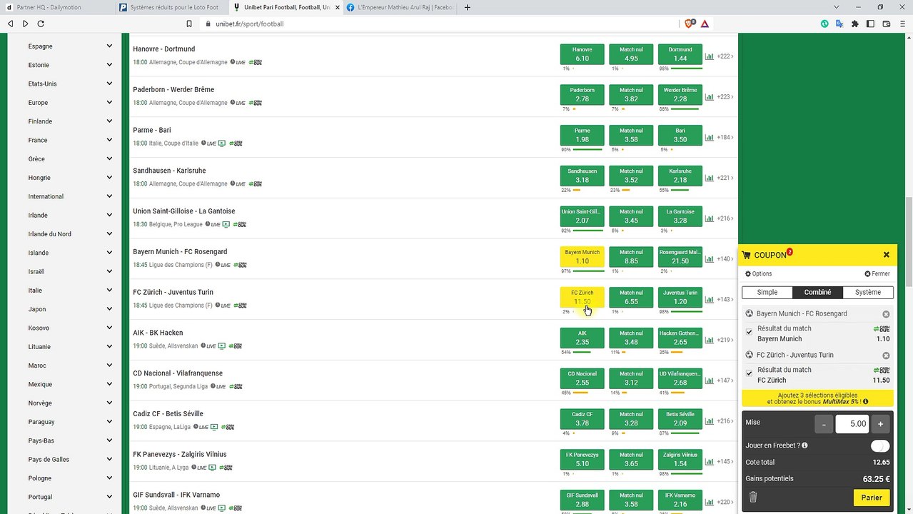 LIGUE DES CHAMPIONS (F) : FC Zürich - Juventus Turin  et Bayern Munich - FC Rosengard : 2 match foot Mercredi 19 octobre 2022