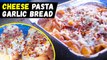 Mix Sauce Pasta With Cheese - Garlic Bread - Indian Style Cheese Pasta Recipe