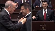 Cumhurbaşkanı Erdoğan, Mehmet Ali Çelebi'ye rozetini bizzat taktı! Sözleri salonu coşturdu