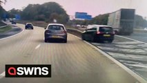 Driver makes last-minute turn across a motorway