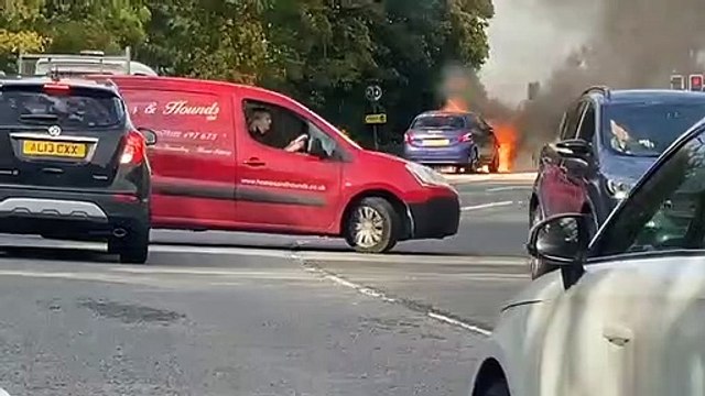 Dramatic footage shows car engulfed in flames in Hordean - Video by Penny Plimmer