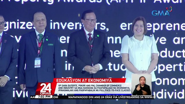 VP Sara Duterte, pinuri ang Phl Chamber of Commerce and Industry sa mga hakbang sa pagpapalago ng ekonomiya; ipinagmalaki ang pagpapabalik ng full face-to-face classes | 24 Oras