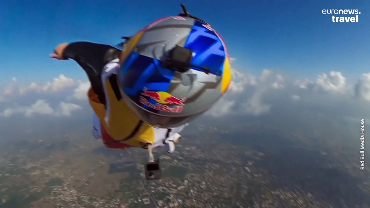 Watch as wingsuiters fly over the Taj Mahal to...