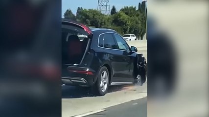 Woman drives Audi down California freeway without front tyre