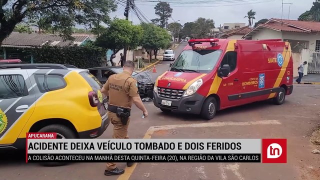 Acidente deixa veículo tombado e dois feridos em bairro de Apucarana