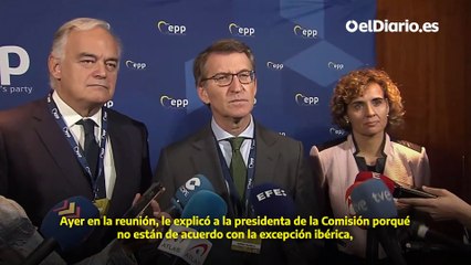 Feijóo muestra su rechazo a la excepción ibérica, en contra de lo defendido por Bruselas, y dice que nunca le llamó timo
