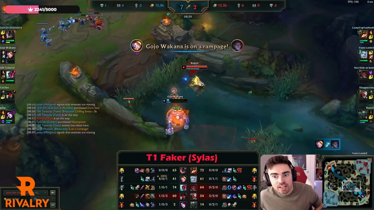 O jogo de um Blitzcrank contra Faker na Champions Queue (League of Legends)