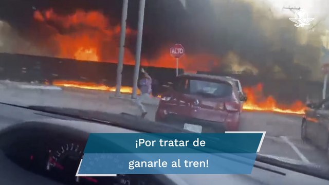 Pipa de combustible explota al tratar de ganarle el paso al tren en Aguascalientes