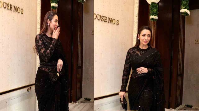 Malaika Arora Black Saree में पहुंची Manish Malhotra की Diwali Party में, Paps को दी Flying Kiss!