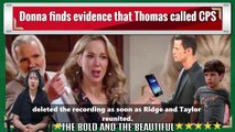 Donna finds evidence that Thomas called CPS The Bold and the Beautiful Spoilers