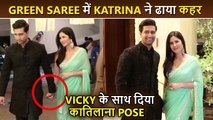 Katrina Kaif Looks Elegant In Green Saree, Poses With Hubby Vicky Manish Malhotra Diwali Bash