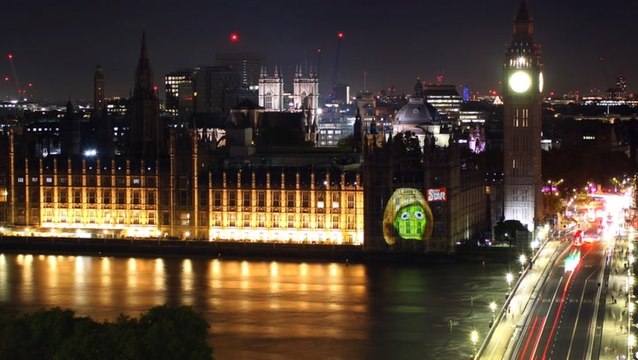 Liz Truss lettuce projected onto Westminster hours after prime minister’s resignation
