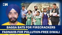 Fadnavis-Shinde Take Oath For Pollution-Free Diwali, Tajinder Bagga Protests For Firecrackers| AAP