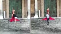 Influencer poses for nude photoshoot on steps of Amalfi cathedral in Italy