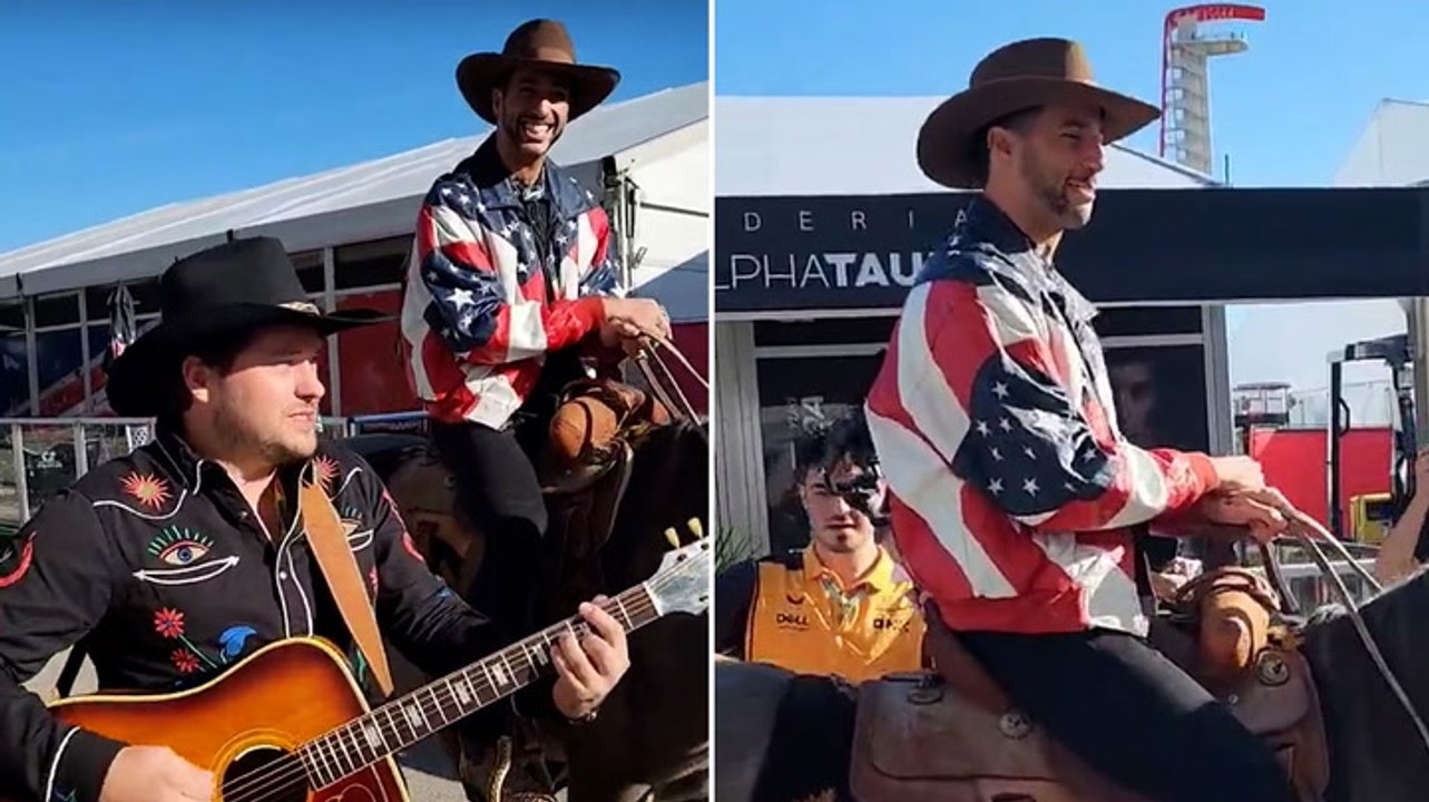 Texas GP: Daniel Ricciardo rides horse through...