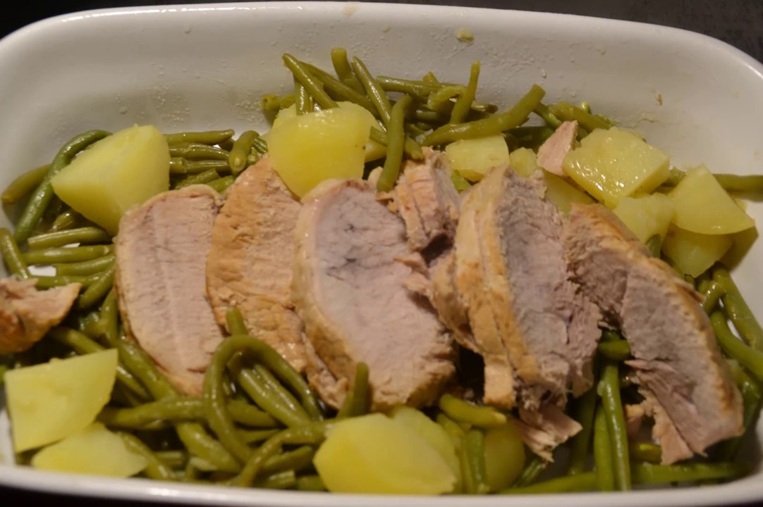 Rôti porc pommes de terre haricots cookeo