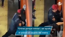 ¡Un pequeño empujón! Policía ayuda a usuario a tomar el Metro antes de que cierren las puertas