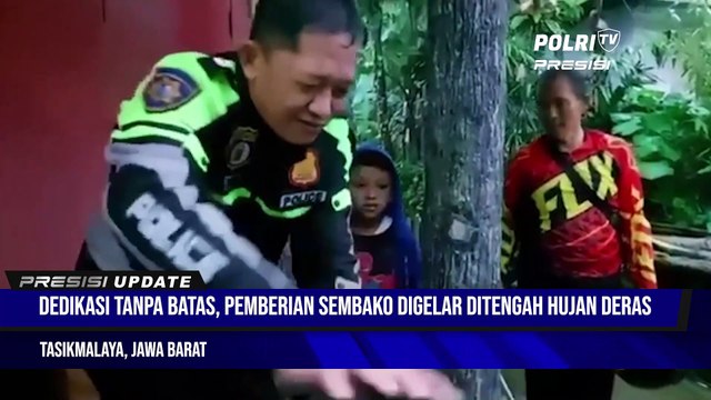 Dedikasi Tanpa Batas, Jajaran Polres Tasikmalaya Berikan Bansos Sembako Kepada Masyarakat Ditengah Hujan Deras