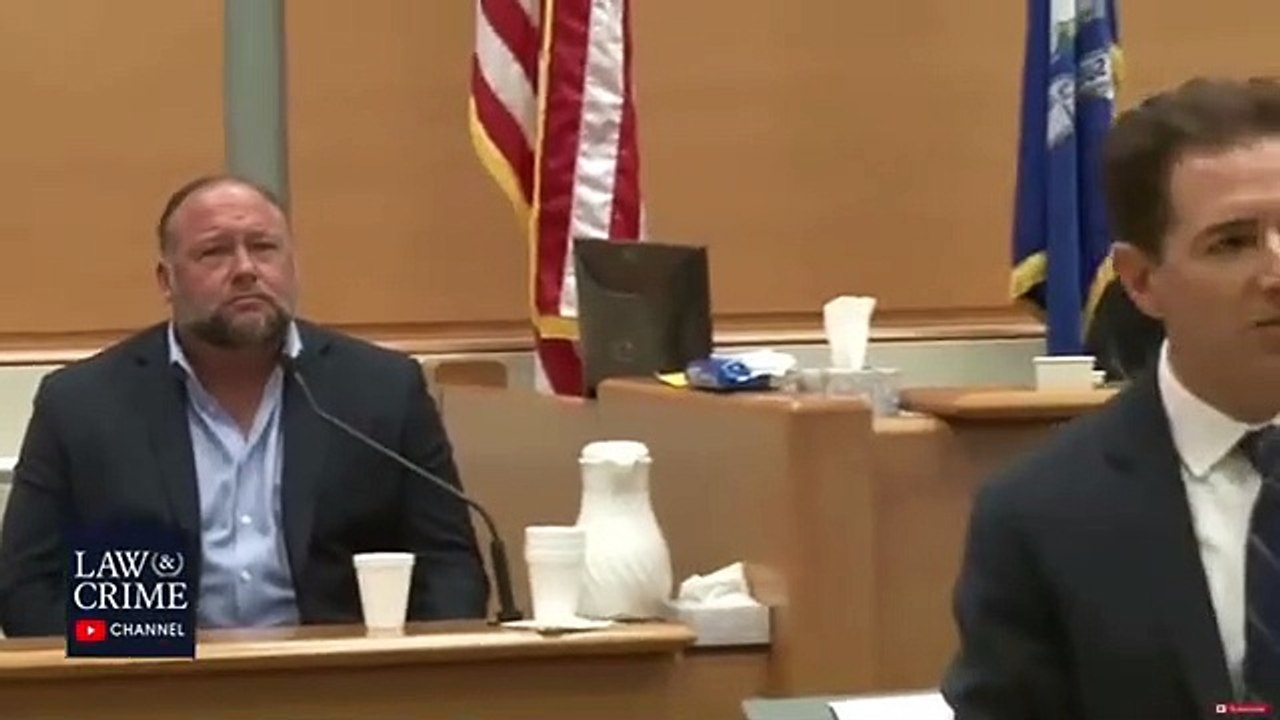 Alex Jones has been broadcasting his show during his defamation trial. He's been calling the judge a "tyrant" while showing graphics of her with lasers coming out of her eyes.