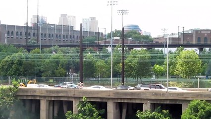 View of Interstate 76 and Amtrak's Northeast Corridor along the Schuylkill River Trail