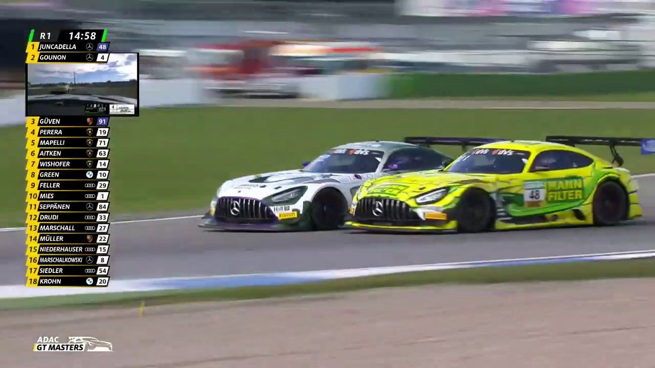 ADAC GT Masters Hockenheim 2022 Race 1 Krohn Spins Gounon Juncadella Battle Lead