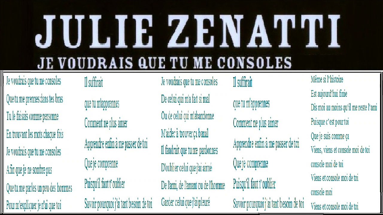 Julie Zenatti — Je voudrais que tu me consoles - Lyrics