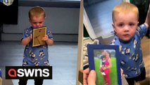 Adorable video shows toddler clutching picture of his mum after she left the house for just over one hour