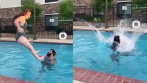 Woman goes full Rey Mysterio on her husband in swimming pool