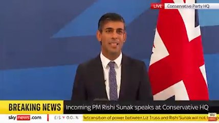 Awkward footage of Rishi Sunak's first speech as PM goes viral