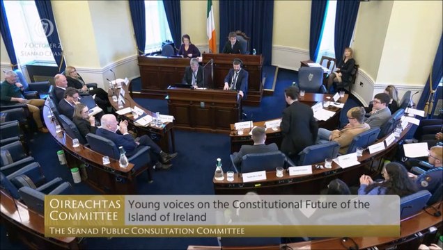St. Columb’s A-level Politics student Patrick Quigley addresses Seanad Eireann