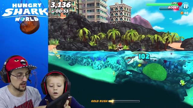 HUNGRY SHARK WORLD! MegaMouth Sharks' Eat Everything, Even BOMBS! FGTEEV Attack At Sea! HEHE