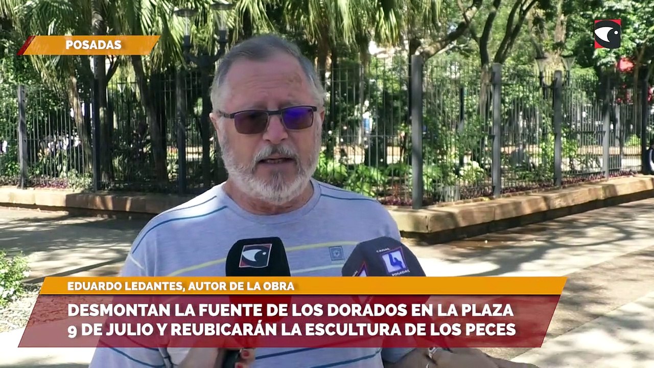 Desmontan la fuente de los dorados en la plaza 9 de Julio y reubicarán la escultura de los peces