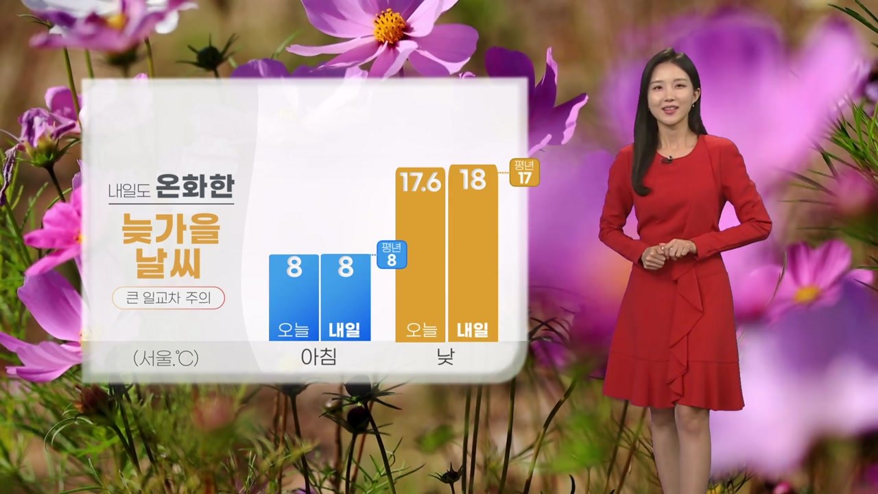 [날씨] 내일도 온화한 늦가을 날씨...큰 일교차 주의 / YTN