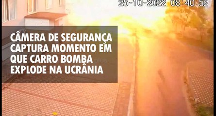 Câmera de segurança captura momento em que carro bomba explode na Ucrânia