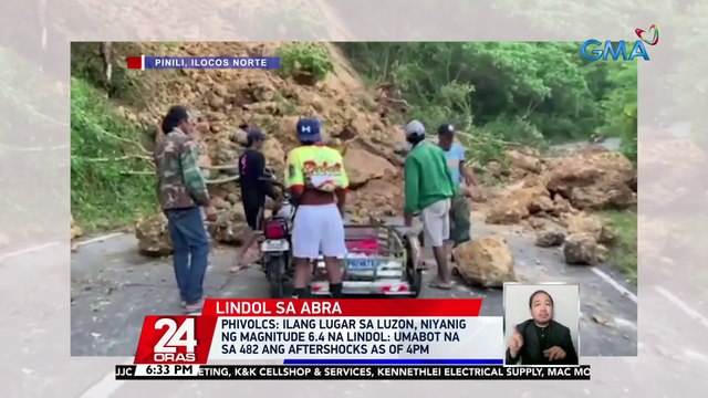 PHIVOLCS: ilang lugar sa Luzon, niyanig ng Magnitude 6.4 na lindol: umabot na sa 482 ang aftershocks as of 4PM | 24 Oras
