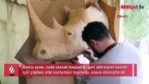 Atık kartonları sanat eserine dönüştürüyor