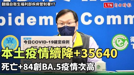 本土疫情續降+35640 死亡+84創BA.5疫情次高（翻攝自衛生福利部疾病管制署YT）