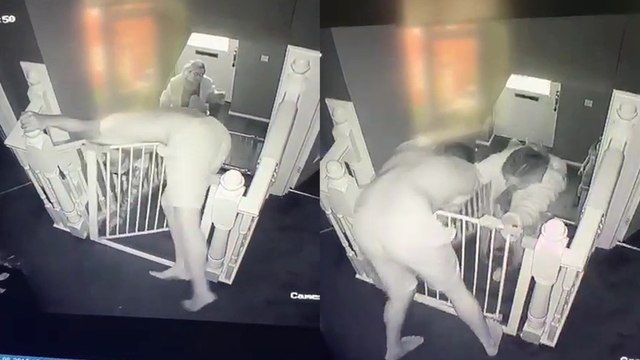 Man gets OWNED by stairgate after having one too many beers *HILARIOUS!*