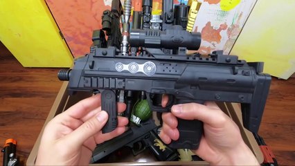 Box of Realistic Toy Guns! Equipments and BB Guns with Toy Rifles - Box of Toy Guns