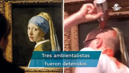 Lanzan salsa de tomate cerca de obra de Vermeer