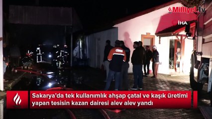Ahşap çatal-kaşık üreten tesiste korkutan yangın