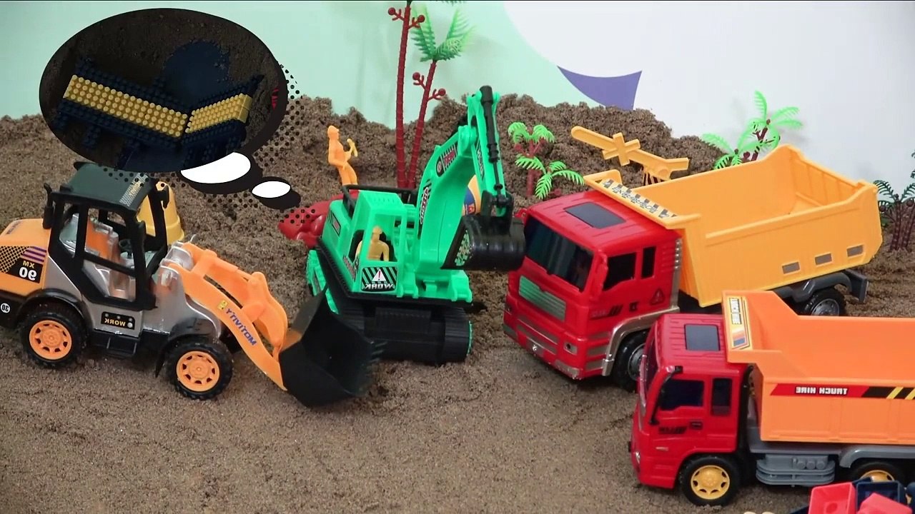 Video for kids Build bridge block toys - Construction truck, car, excavator, crane machine #toys #toycars
