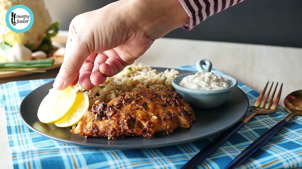 Keto Cauliflower Garlic Rice with Spicy Grilled Chicken Recipe By Healthy Food Fusion