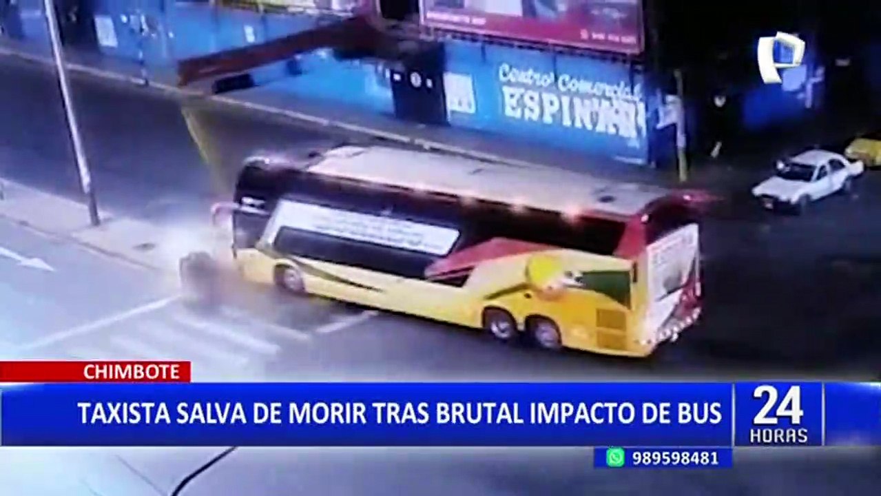 Aparatoso choque en Chimbote: taxista se salva de morir tras ser impactado por bus