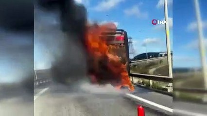 Kuzey Marmara Otoyolu’nda yolcu otobüsü alev topuna döndü