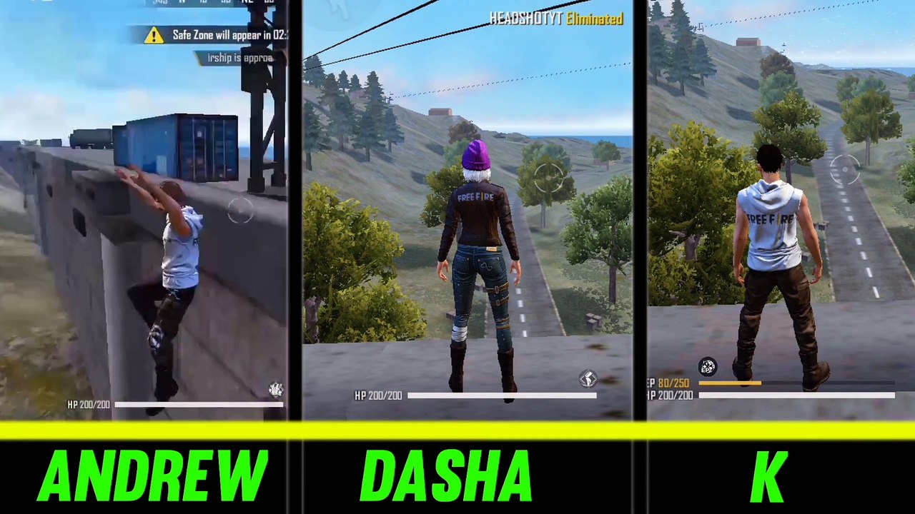 ANDREW VS DASHA VS K ABILITY TEST FREE FIRE