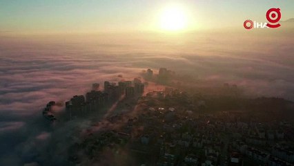 Sis bulutları güneş ile bütünleşti, ortaya bu manzaralar çıktı