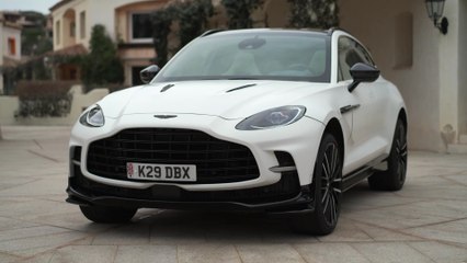 The new Aston Martin DBX707 Exterior Design in Satin Neutron White in Sardinia