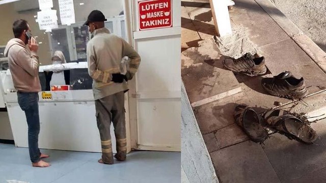 Hastaneye çamurlu ayakkabılarını çıkararak girdiler