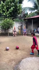 Small Child Football Kicks Perfect Shot On Parents Head's Practice !! #shorts #football